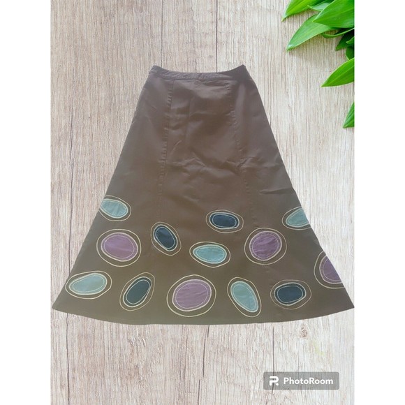 Boden Womens Brown A-Line Skirt Size 8R Polka Dot Applique Side Zip Cott… - Picture 1 of 9